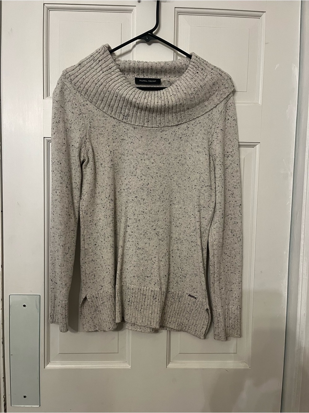 Ivanka Trump Speckled Cream Cowl Neck Sweater